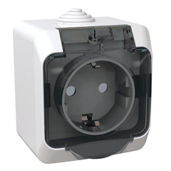 Schneider Electric ЭТЮД Белый Розетка 1-местная с заземляющими контактами со шторками с крышкой IP44 открытая установка PA16-044B