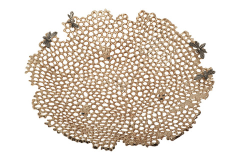 Блюдо декоративное 38см Соты Garda Decor алюминий золотого цвета