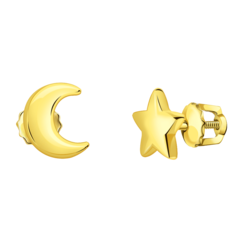 л21016- Серьги-пусеты Луна+Звезда из лимонного золота 585пр