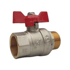 Кран латунный шаровой SGL 11Б27п, DN 25, PN 40, никелированный, полный проход, муфта-штуцер, бабочка