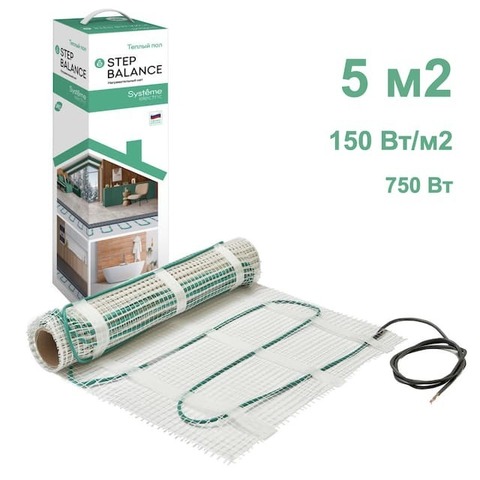 Тёплый пол - мат нагревательный, 150 Вт/м2, 750 Вт, 5 м2. STEP BALANCE. Systeme Electric. SBM150050