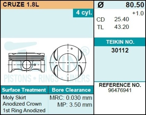 Поршень двигателя TEIKIN 30112 STD (4шт/упак)