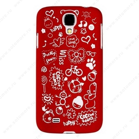 Накладка для Samsung Galaxy S4 i9500/ i9505 цветная с рисунками красная