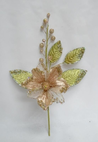 Веточка с листьями и цветком магнолии 41см ChristmasDeLuxe premium collection