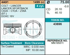 Поршень двигателя TEIKIN 43696 0.50 (4шт/упак)