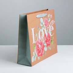 Пакет крафтовый горизонтальный «Цветочная любовь», ML 27 × 23 × 8 см