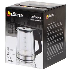 Чайник электрический Lofter, A03, 2 л, 1500 Вт, скрытый нагревательный элемент, подсветка, стекло