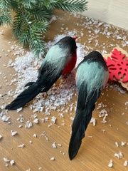 Снегирь, птичка зимняя, с красной грудкой, на проволоке , перьевые, 12*3,5 см, набор 2 шт.