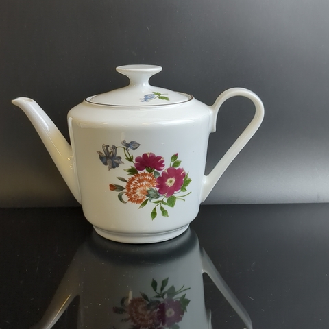 Чайник заварочный фарфоровый, деколь цветы, золочение, клеймо Kahla, Кахла, ГДР, винтаж 1968-1987 гг