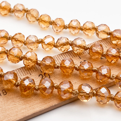 Бусины рондель с огранкой, стекло, цвет янтарный AB, размер около 6,3*7,8 мм, цена за 29-30 шт (1/2 нити)