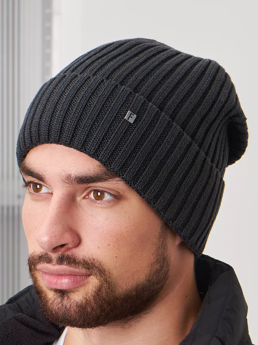 Шапка зимняя на флисе вязаная бини