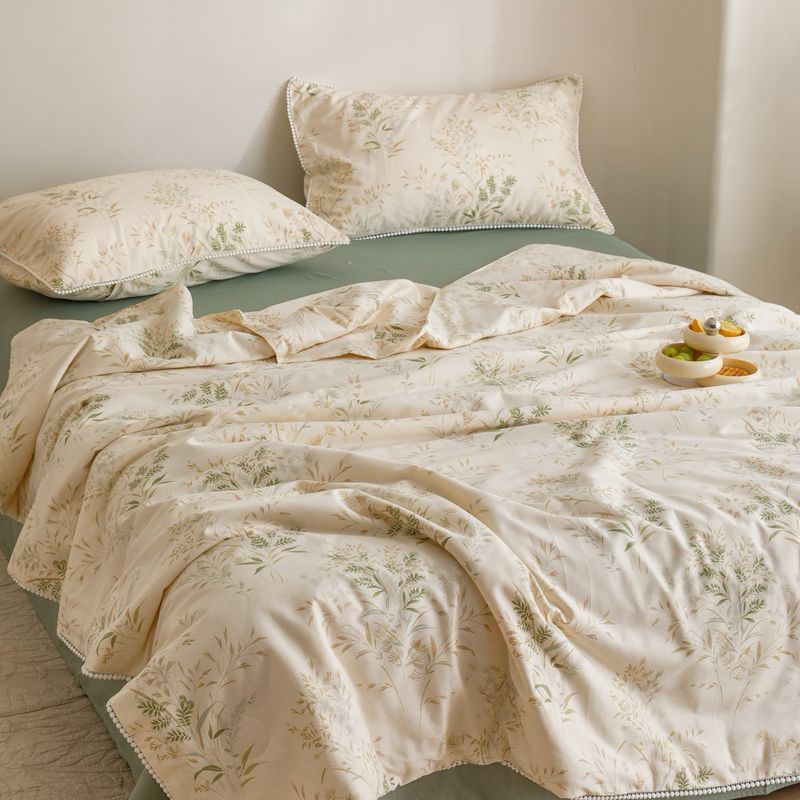 Комплект постельного белья Семейный (2 одеяла) Хлопок бежевый букет