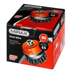 MIRAX 80 мм, жгутированная стальная проволока 0.5 мм, чашечная щетка-крацовка для УШМ (35144-080)
