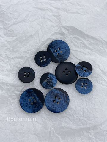 Пуговицы на прокол матовые черные с синими разводами