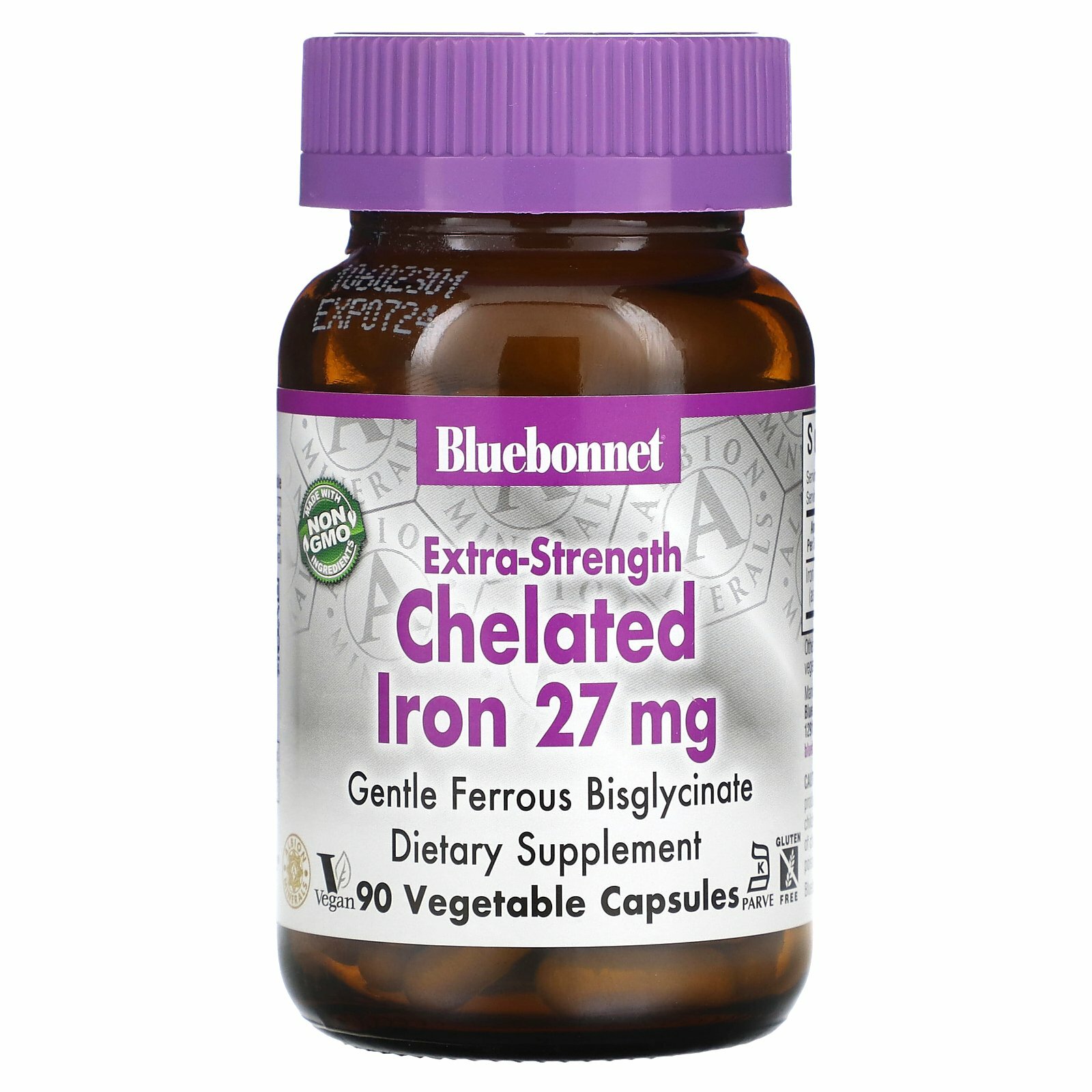 Bluebonnet Nutrition, Хелатное железо усиленного действия, 27 мг, 90 ...