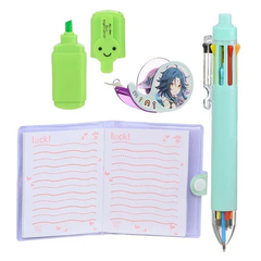 
          Канцелярский набор Basir с цветным текстовыделителем, 8-ми цветной ручкой, скотчем и блокнотом, серия "Аниме", ассорти, 19.7*11 см