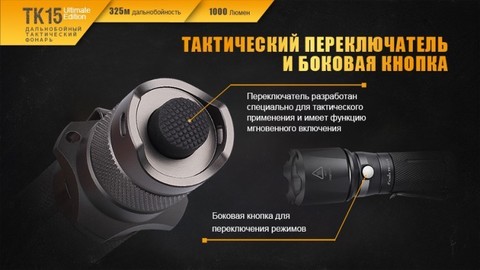 Фонарь светодиодный Fenix TK15UE серый, 1000 лм, аккумулятор