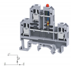 Двухуровневая клемма, винтовые зажимы проводника до 4 мм.кв. 32A/500V со светодиодной схемой - конфигурация EL1