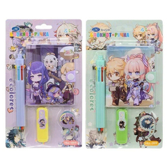 
          Канцелярский набор Basir с цветным текстовыделителем, 8-ми цветной ручкой, скотчем и блокнотом, серия "Аниме", ассорти, 19.7*11 см