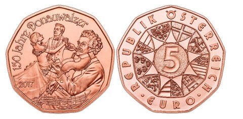 5 евро 2017 Австрия - 150 лет Дунайскому вальсу