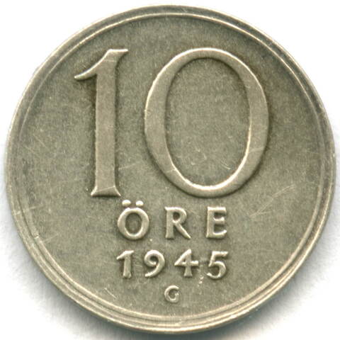10 эре 1945 G. Швеция. Серебро XF