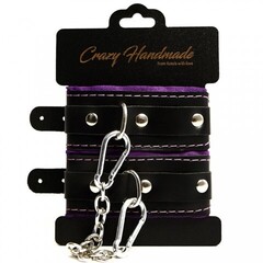 Наручники скругленные черные с мягкой фиолетовой подкладкой