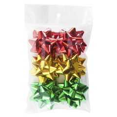 Бант-звезда, Металлик, Микс 3 цвета, Красный/Золото/Зеленый,  7,6 см, 6 шт.