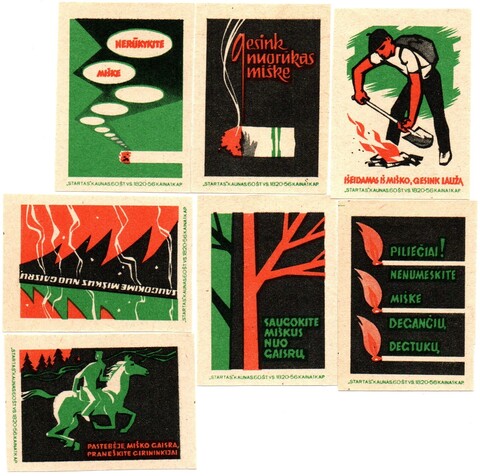 Набор спичечных этикеток - Противопожарная безопасность - 7 штук - Фабрика Стартас Каунас