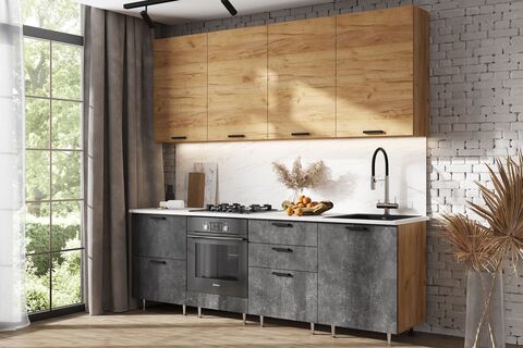 ЛДСП Кухня Рио NEW 2,4/900м (490) Компановка №2 (Дуб Крафт/Бетон темный, Дуб крафт (Антарес))