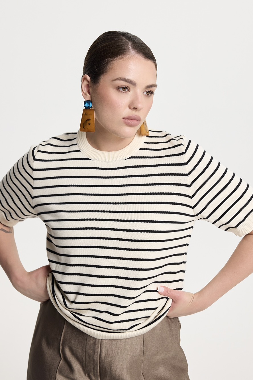 Тельняшка вязаная с коротким рукавом, сливочный