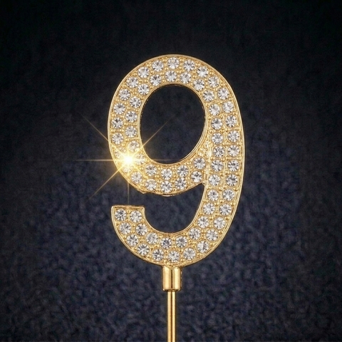 Декоративное украшение для торта со стразами «Цифра 9» (4см, золото)