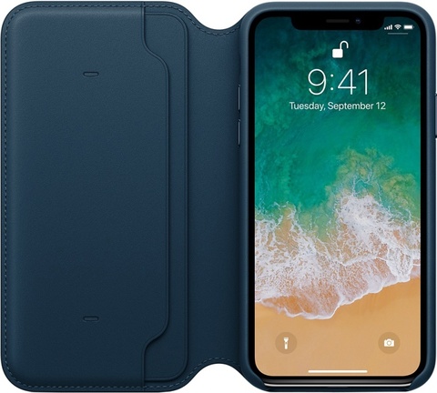 Клип-кейс Apple Leather Folio для iPhone X (космический синий)