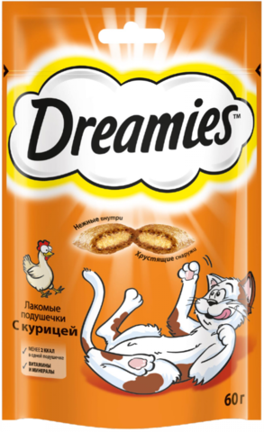 DREAMIES с курицей, для кошек, лакомство (60 г)