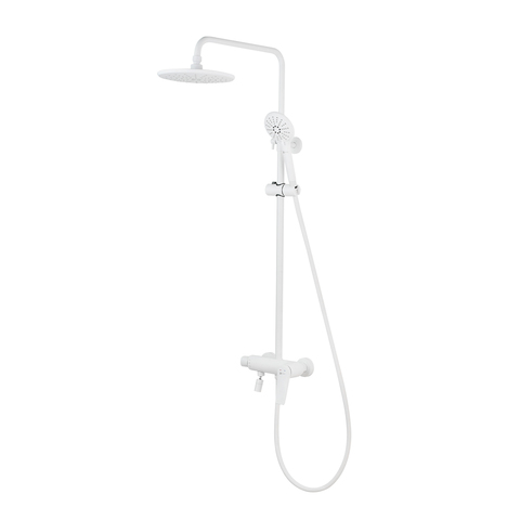 Lemark LM3762MW Душевая система с верхним душем ?22,6 см и 3-х режимной душевой лейкой ?110 мм и поворотным изливом, регулируемая высота 1~1,6м, латунь/белый матовый