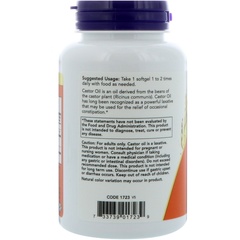 Now Foods, Касторовое масло, 650 мг, 120 мягких желатиновых капсул