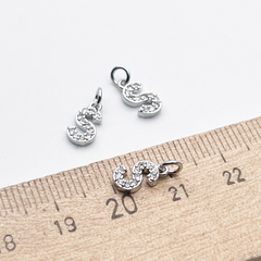 Подвеска Буква S, родиевое покрытие, фианиты, размер 9*56 мм, цена за 1 шт