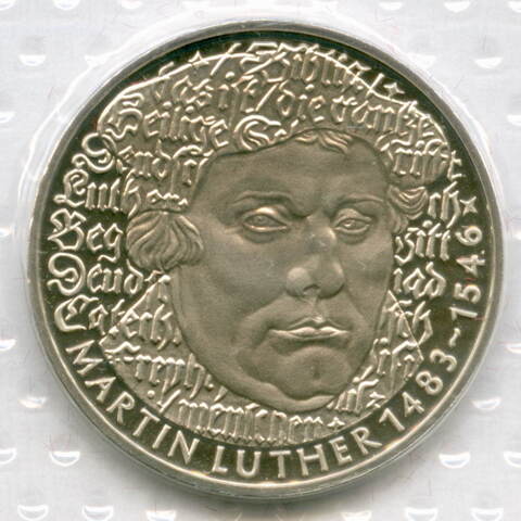 5 марок 1983 (G). 500 лет со дня рождения Мартина Лютера. Германия-ФРГ. Медно-никель PROOF в родной запайке