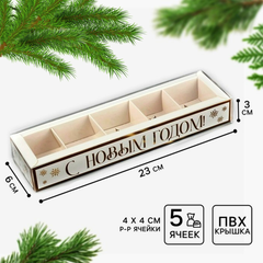 Коробка для 5 конфет новогодняя с ячейками «Золотые снежинки», 6 х 23 х 3 см