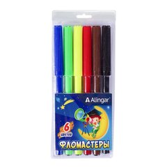 
          Фломастеры, 6 цв, Alingar, смываемые чернила, корпус круглый, "Подзорная труба", вентилируемый колпачок, упаковка ПВХ, европодвес