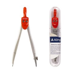 
          Циркуль Alingar, металлический 115 мм, грифель, пластиковый футляр, красный