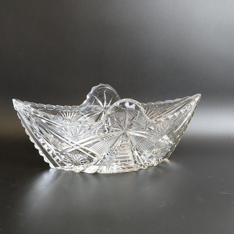 Хрустальная ваза в виде Ладьи, алмазная грань, геометрический орнамент, винтаж СССР 1970-1990 гг (92)