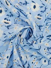 Ткань штапель принт Цветы белые на голубом, 105 гр/м, ш. 142 см