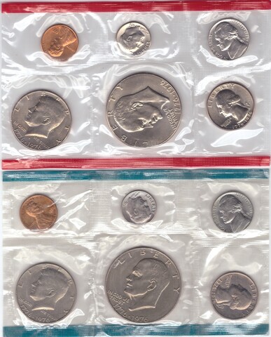 Годовой набор монет США 1975(76) гг. (6 монет - D; 6 монет - P) в родном конверте. Медно-никель, медь