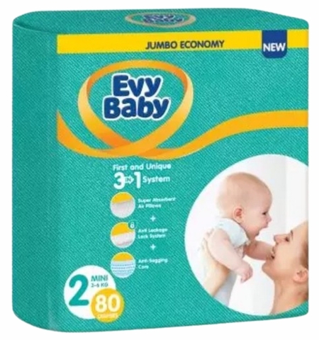 Подгузники EVY BABY Jumbo Mini 80 шт 3-6 кг ТУРЦИЯ