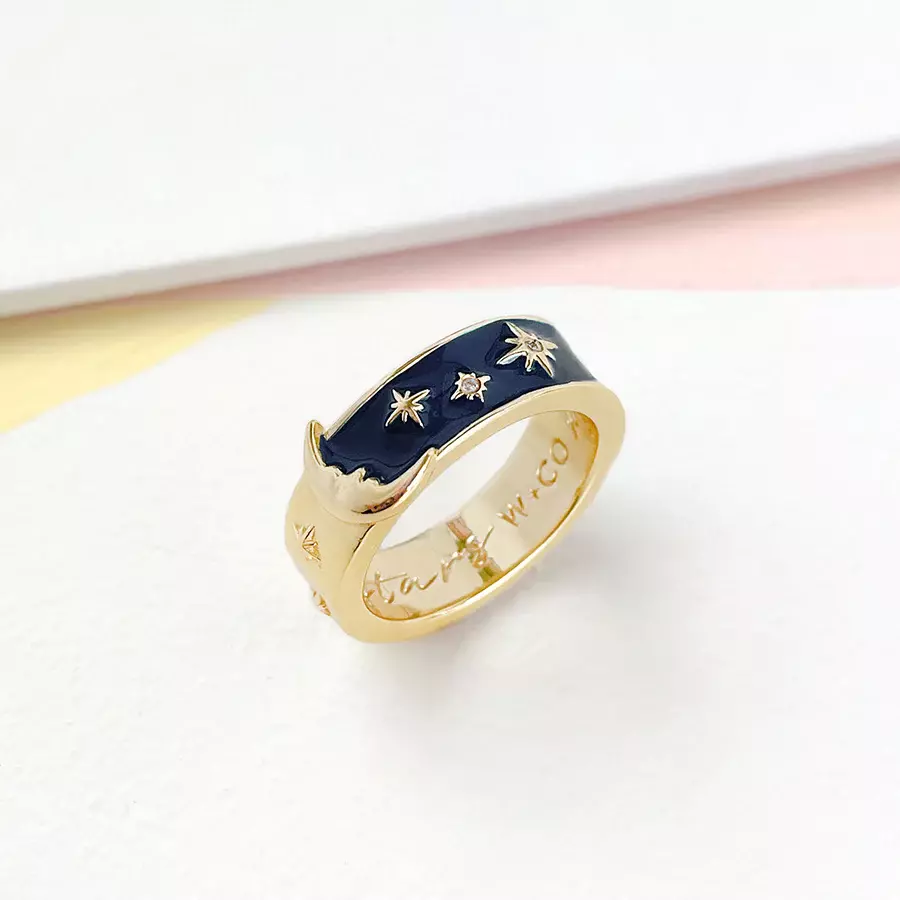 Moonlit Navy & Gold Mantra Ring