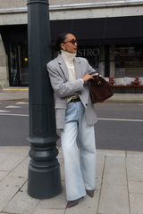 Пальто из смесовой шерсти однобортное укороченное серое