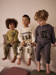 Пижама для мальчика Next AJ0-575, 3 шт., Хаки, Молочный, Серый
