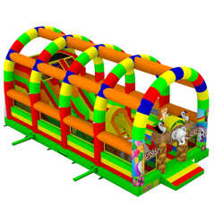 Коммерческий надувной батут «Страна Сафария 2» с крышей и двумя горками, 12*6*6 м