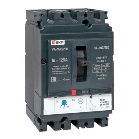 Выключатель автоматический в литом корпусе ВА-99C 250/125А 3P 45кА с термомагнитным расцепителем EKF