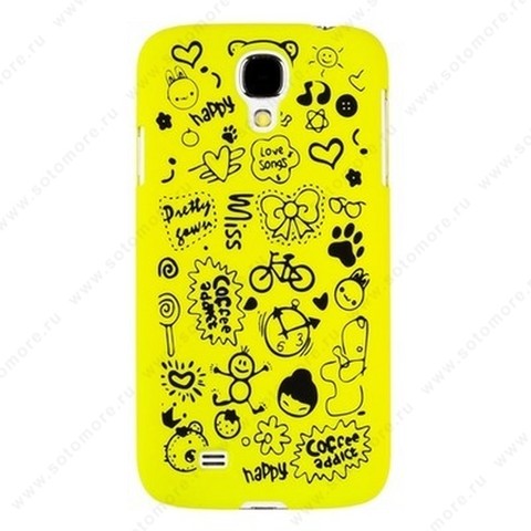 Накладка для Samsung Galaxy S4 i9500/ i9505 цветная с рисунками желтая